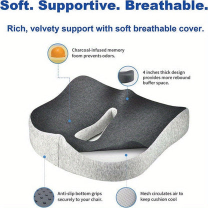 Memory Foam Seat Cushion for Long Sitting – Office/Home Chair, Car, Wheelchair, Supports Hip, Tailbone, Coccyx, Sciatica