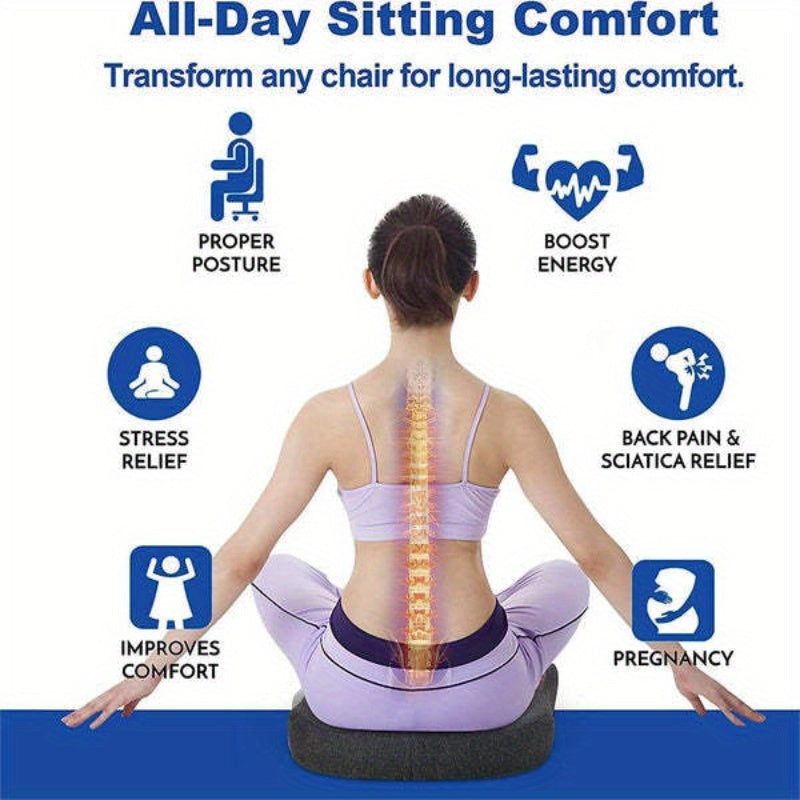 Memory Foam Seat Cushion for Long Sitting – Office/Home Chair, Car, Wheelchair, Supports Hip, Tailbone, Coccyx, Sciatica