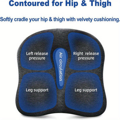 Memory Foam Seat Cushion for Long Sitting – Office/Home Chair, Car, Wheelchair, Supports Hip, Tailbone, Coccyx, Sciatica