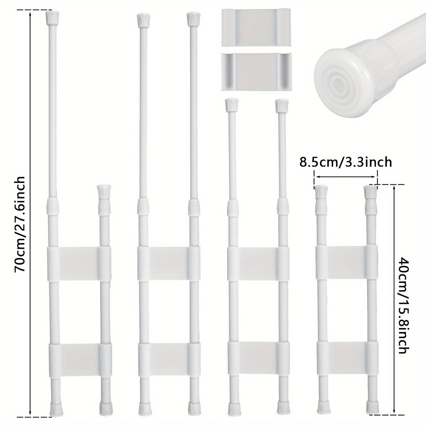 4PCS Adjustable RV Bar Spring Tension Rods - Extendable Metal Fridge Organizer for RV, Camper, Motorhome - Collapsible, Space-Saving, Adjustable 15.8 to 27.6 Inches