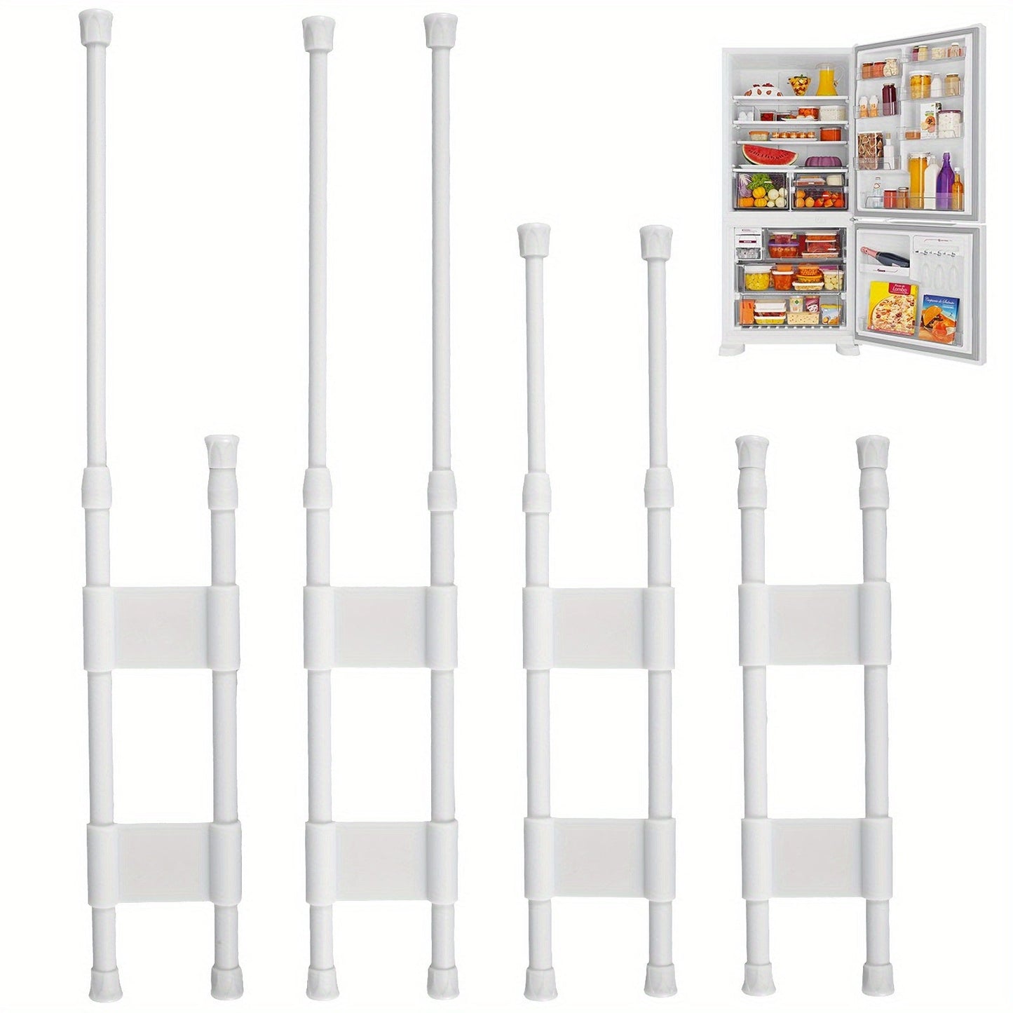 4PCS Adjustable RV Bar Spring Tension Rods - Extendable Metal Fridge Organizer for RV, Camper, Motorhome - Collapsible, Space-Saving, Adjustable 15.8 to 27.6 Inches