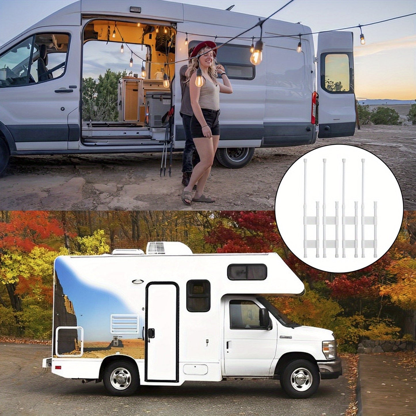 4PCS Adjustable RV Bar Spring Tension Rods - Extendable Metal Fridge Organizer for RV, Camper, Motorhome - Collapsible, Space-Saving, Adjustable 15.8 to 27.6 Inches