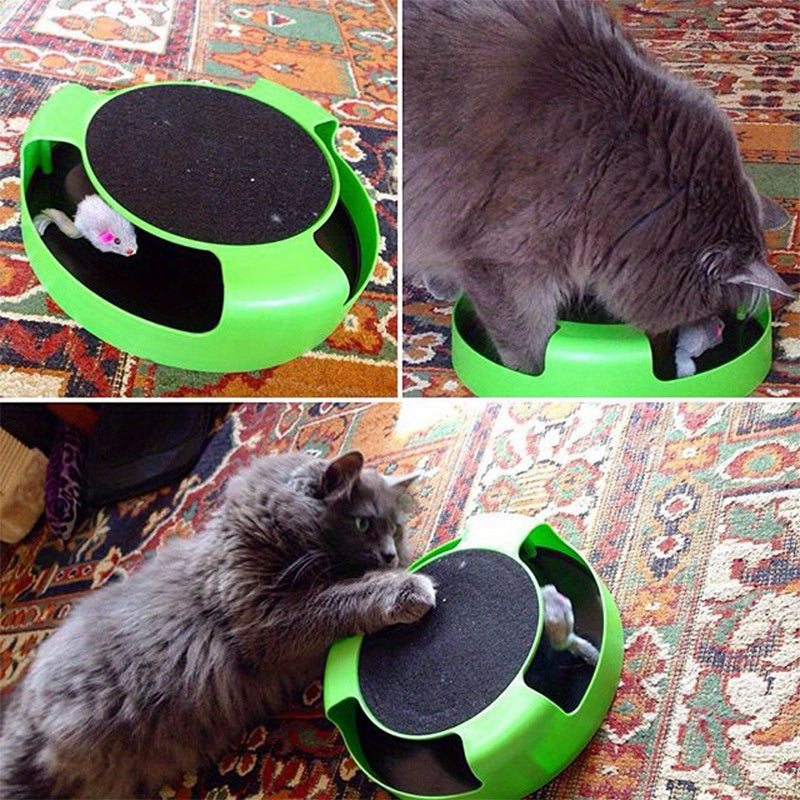 Cat Turntable Toy with Mouse Hunting and Top Scratch Board - Puzzle Amusement Plate for Fun and Interactive Play