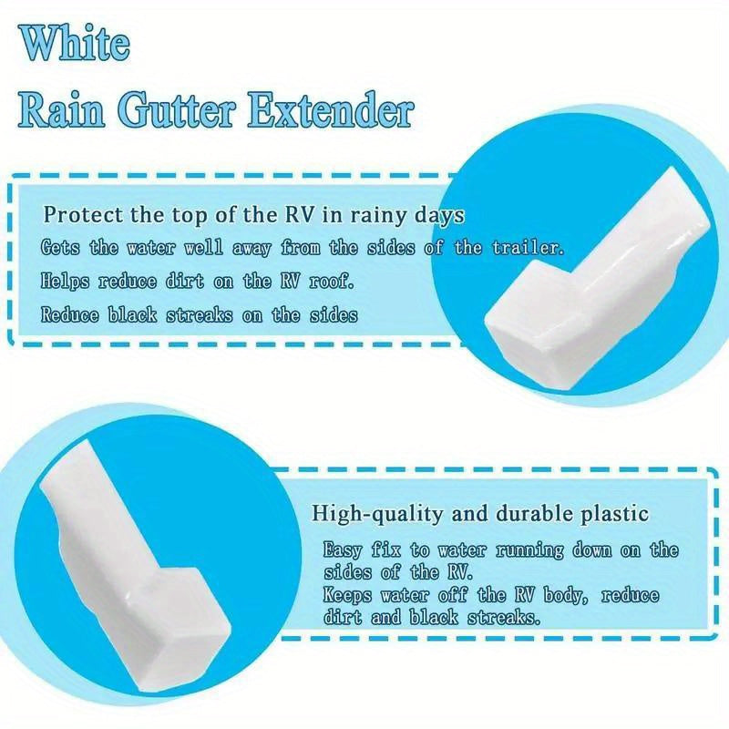 4 Piece Mini Gutters Set for RVs - White Gutter Extenders for Gazebo and RV Roof Drip Edge - Includes 2 Left and 2 Right Side