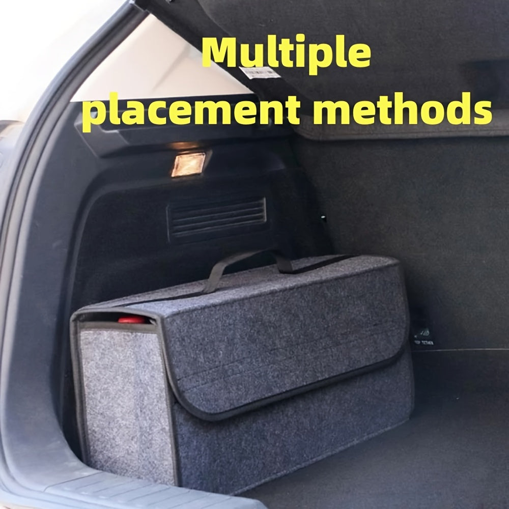 Car Storage Box – Portable, Foldable Trunk Organizer – Felt Cloth Interior Tidying Container – Car Organizer