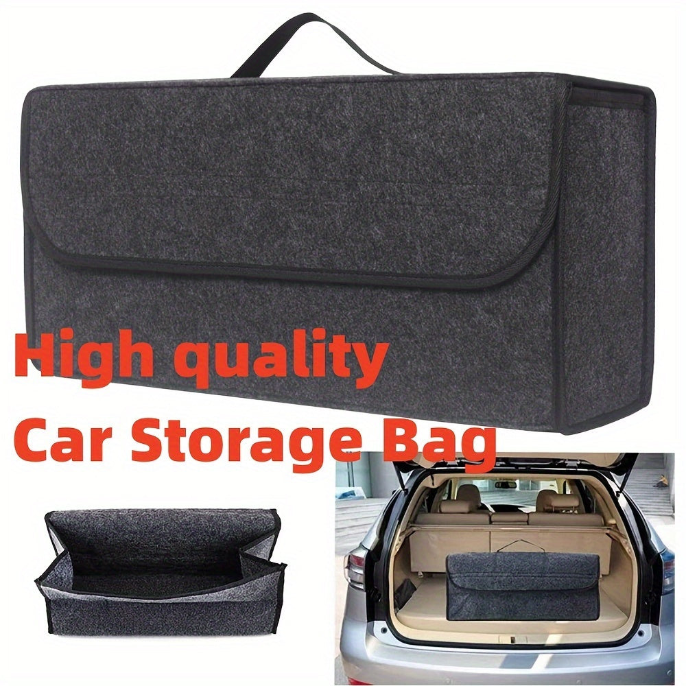 Car Storage Box – Portable, Foldable Trunk Organizer – Felt Cloth Interior Tidying Container – Car Organizer