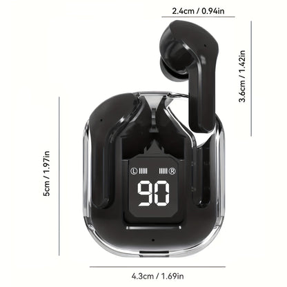 Transparent Wireless Headphones – Noise Cancelling, HiFi Dual Stereo Microphone, Mini In-Ear Earbuds with Charging Case and LED Digital Display, Sport Headphones
