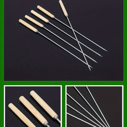 10pcs Premium Stainless Steel BBQ Skewers with Wooden Handle – Multifunctional, Durable Grilling Needles for Outdoor Cooking – Perfect for Summer Parties and Family Gatherings