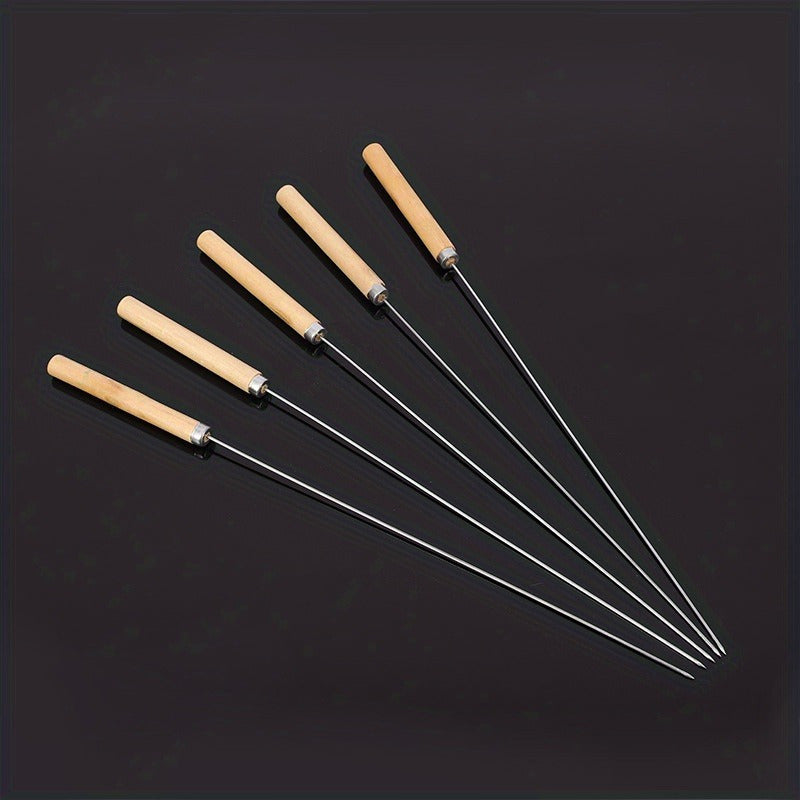 10pcs Premium Stainless Steel BBQ Skewers with Wooden Handle – Multifunctional, Durable Grilling Needles for Outdoor Cooking – Perfect for Summer Parties and Family Gatherings