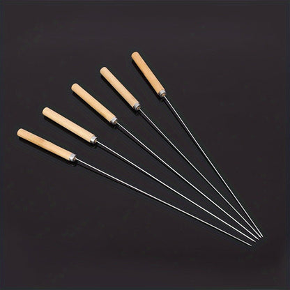 10pcs Premium Stainless Steel BBQ Skewers with Wooden Handle – Multifunctional, Durable Grilling Needles for Outdoor Cooking – Perfect for Summer Parties and Family Gatherings