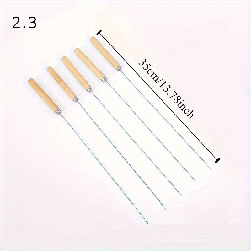 10pcs Premium Stainless Steel BBQ Skewers with Wooden Handle – Multifunctional, Durable Grilling Needles for Outdoor Cooking – Perfect for Summer Parties and Family Gatherings