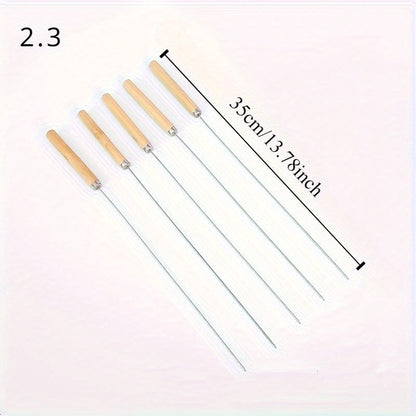 10pcs Premium Stainless Steel BBQ Skewers with Wooden Handle – Multifunctional, Durable Grilling Needles for Outdoor Cooking – Perfect for Summer Parties and Family Gatherings