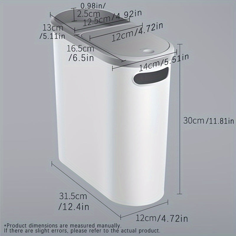1pc Bathroom Trash Can - Household Creative Gap Waste Bin, Press Type with Lid, 2.64gal Capacity, Simple Paper Basket, Home Essential Cleaning Supply