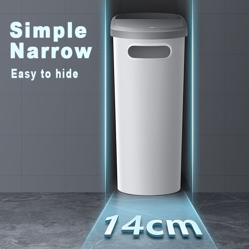 1pc Bathroom Trash Can - Household Creative Gap Waste Bin, Press Type with Lid, 2.64gal Capacity, Simple Paper Basket, Home Essential Cleaning Supply