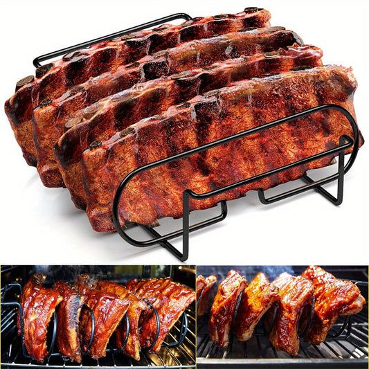 Deluxe Stainless Steel Rib Rack - Holds 4 Full Racks of Ribs, Ultra-Portable for BBQ and Smoker Enthusiasts - Durable, Rust-Resistant Construction for Perfect Grilling Results