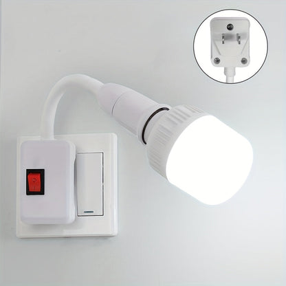Flexible Neck E27 Lamp Socket Adapter with Switch – Versatile Bulb Holder Converter for Night, Bedside and Wall Lamps, US Plug, 110-130V
