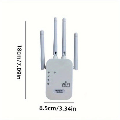 6X Stronger WiFi Extender - 1200Mbps Dual Band, 360° Coverage for 35 Devices, 4 Antennas, Ethernet Port