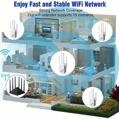 6X Stronger WiFi Extender - 1200Mbps Dual Band, 360° Coverage for 35 Devices, 4 Antennas, Ethernet Port