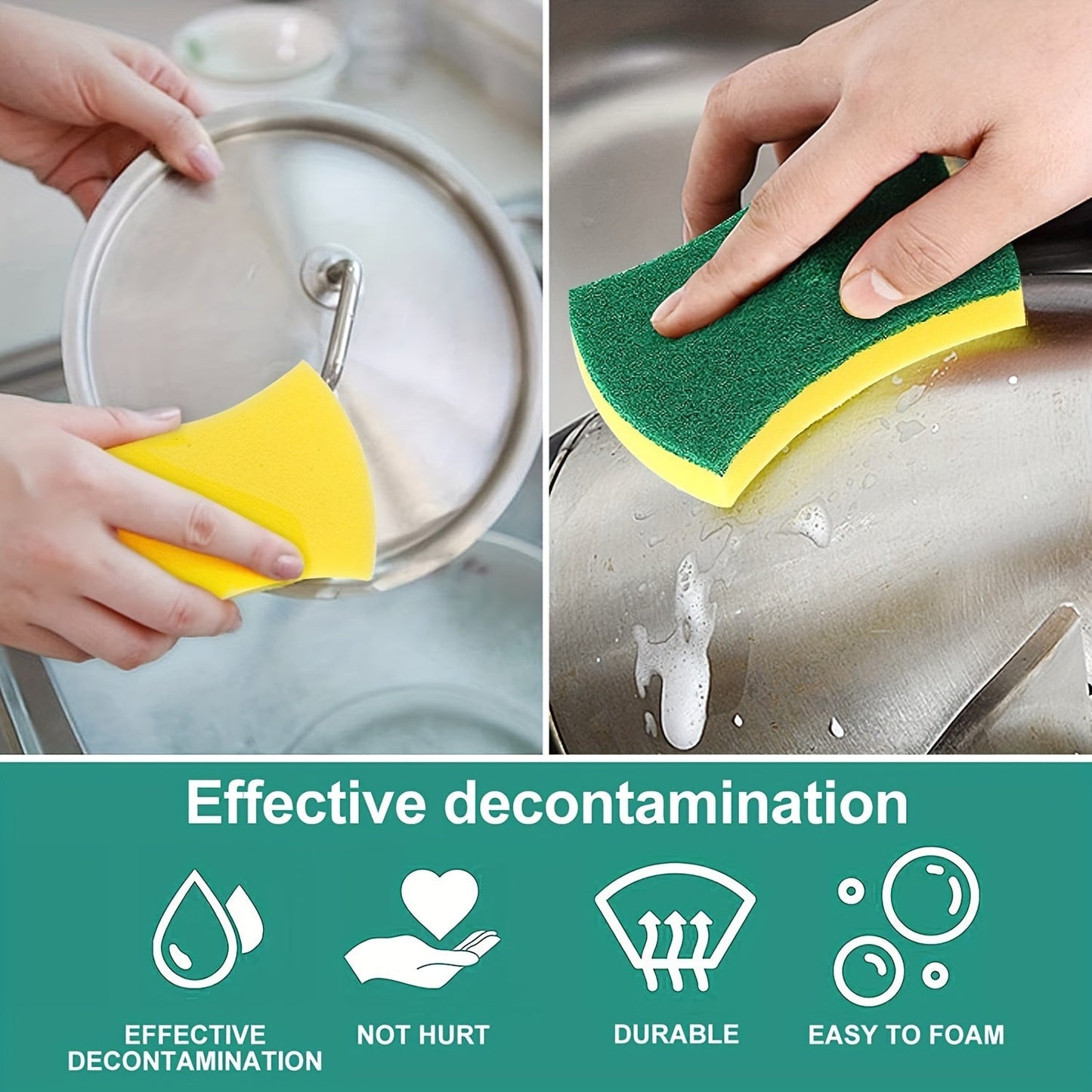 8/16/32pcs Ultra-Absorbent Double-Sided Scouring Sponges - Premium Non-Scratch, Durable, Reusable, Quick-Drying - Ideal for Kitchen and Household Cleaning, Dishwashing