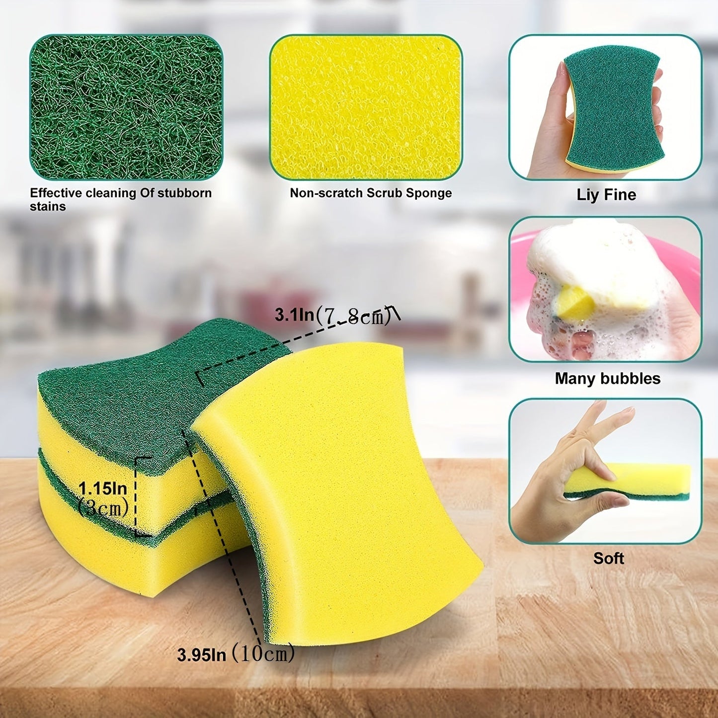 8/16/32pcs Ultra-Absorbent Double-Sided Scouring Sponges - Premium Non-Scratch, Durable, Reusable, Quick-Drying - Ideal for Kitchen and Household Cleaning, Dishwashing
