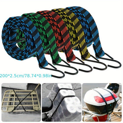 Heavy Duty Bungee Cords with Hooks – Elastic Luggage Straps, Anti-Slip Flat Rope for Motorcycles & Bicycles