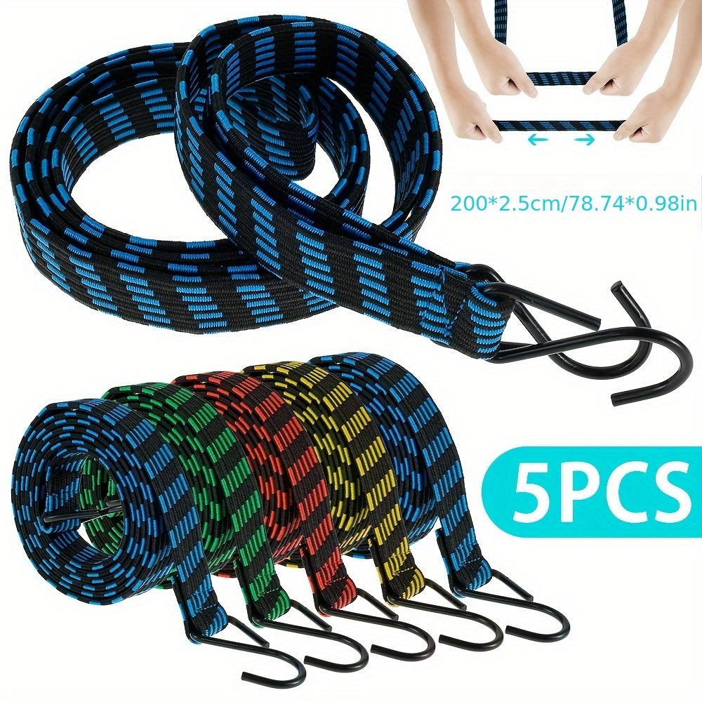 Heavy Duty Bungee Cords with Hooks – Elastic Luggage Straps, Anti-Slip Flat Rope for Motorcycles & Bicycles