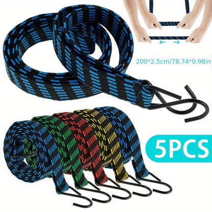 Heavy Duty Bungee Cords with Hooks – Elastic Luggage Straps, Anti-Slip Flat Rope for Motorcycles & Bicycles