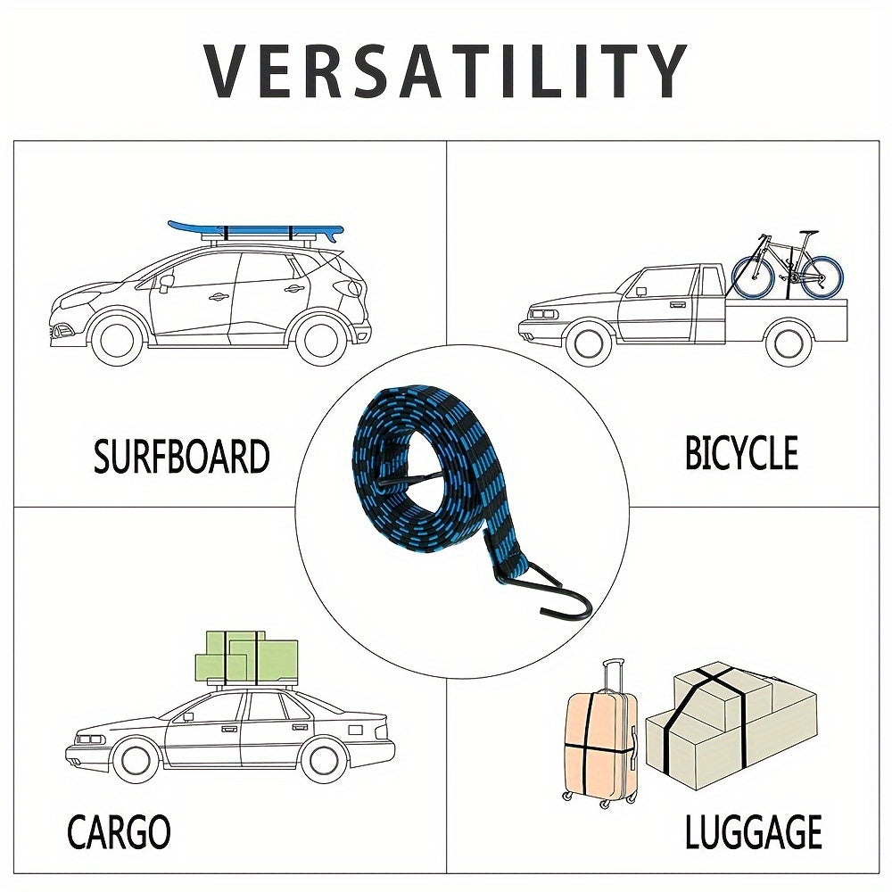 Heavy Duty Bungee Cords with Hooks – Elastic Luggage Straps, Anti-Slip Flat Rope for Motorcycles & Bicycles