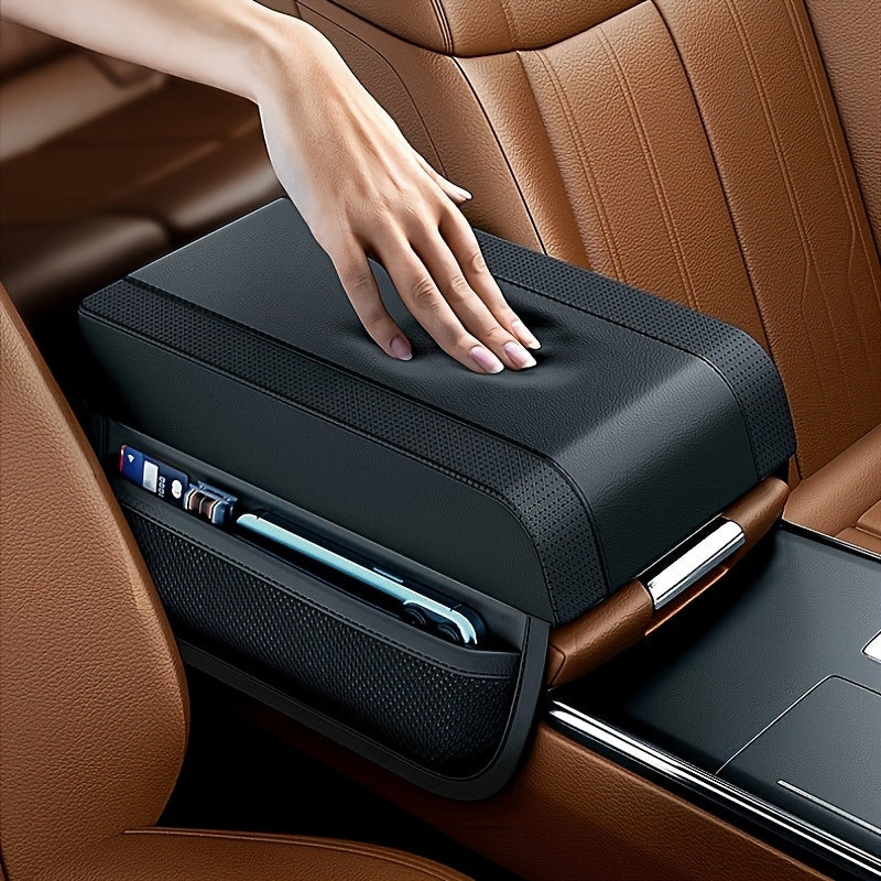 KB-3 Premium Memory Foam Car Armrest Cushion with Storage Bag - Faux Leather, Height Boosting Elbow Support for Enhanced Comfort