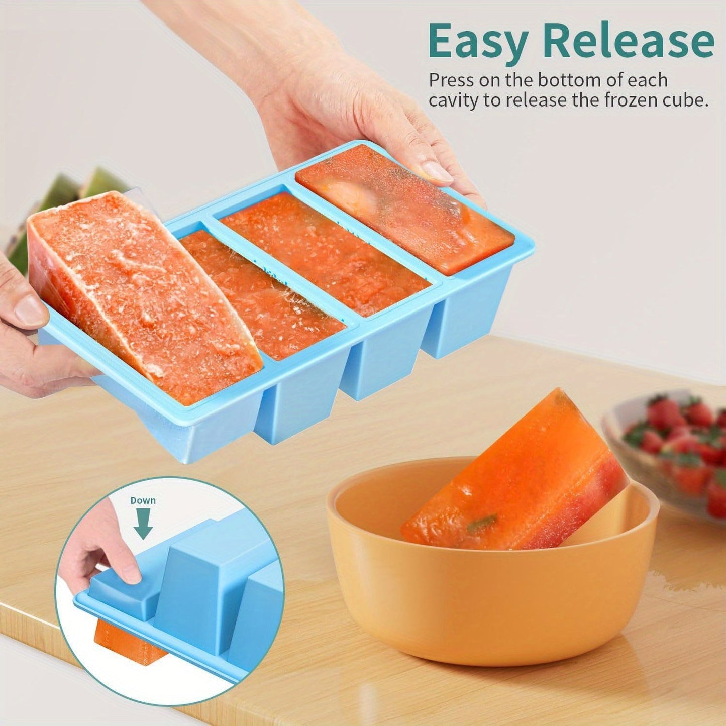 2 Pack Silicone Soup Freezer Trays with Lids – Water Blue, Ideal for Freezing Broth, Sauces & Kitchen Storage