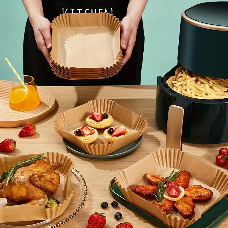 50-Pack Air Fryer Liners – Non-Stick Paper Sheets for Baking, Roasting and Microwave, Easy Cleanup, Individual Sheets for Healthier Cooking, Ideal for Hotel and Commercial Use