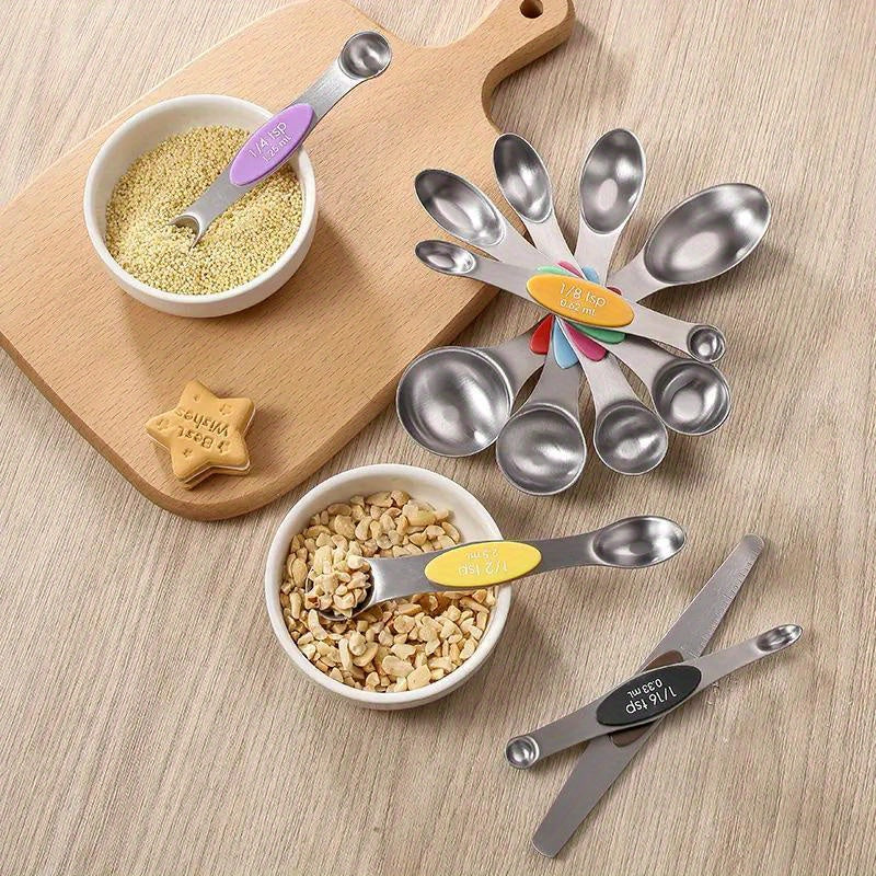 9pcs Premium Stainless Steel Dual-Sided Magnetic Measuring Spoons – Accurate for Liquid & Dry Ingredients, Fits Spice Jars, Ideal for Baking, Cooking, Meal Prep – Eid Al-Adha Mubarak