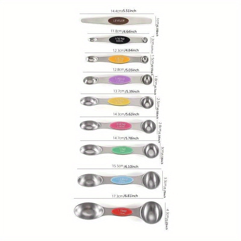9pcs Premium Stainless Steel Dual-Sided Magnetic Measuring Spoons – Accurate for Liquid & Dry Ingredients, Fits Spice Jars, Ideal for Baking, Cooking, Meal Prep – Eid Al-Adha Mubarak