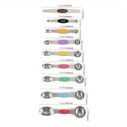 9pcs Premium Stainless Steel Dual-Sided Magnetic Measuring Spoons – Accurate for Liquid & Dry Ingredients, Fits Spice Jars, Ideal for Baking, Cooking, Meal Prep – Eid Al-Adha Mubarak