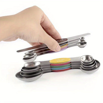 9pcs Premium Stainless Steel Dual-Sided Magnetic Measuring Spoons – Accurate for Liquid & Dry Ingredients, Fits Spice Jars, Ideal for Baking, Cooking, Meal Prep – Eid Al-Adha Mubarak