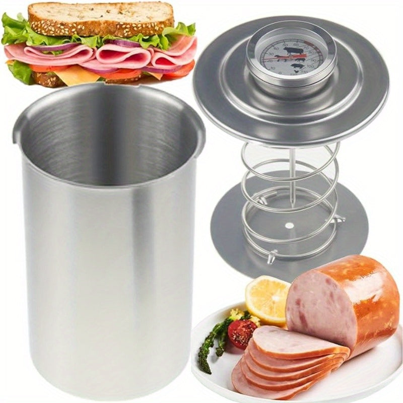 Premium Stainless Steel Ham Maker and  Meat Press with Built-In Thermometer - Effortless Homemade Deli Meat Mold for Sandwiches, Lunch Meat, and Ham Cooking | Space-Saving Pressure Cooker, Easy to Use