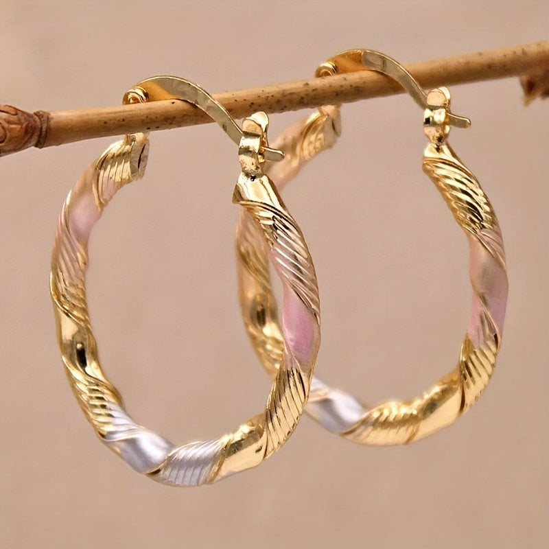 Round Hoop Earrings - Vintage & Bohemian Twisted Pattern Creoles, Casual Wear Jewelry for Wedding & Party, Birthday Gifts for Women