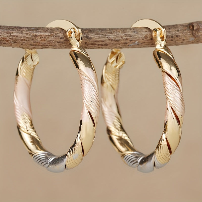 Round Hoop Earrings - Vintage & Bohemian Twisted Pattern Creoles, Casual Wear Jewelry for Wedding & Party, Birthday Gifts for Women