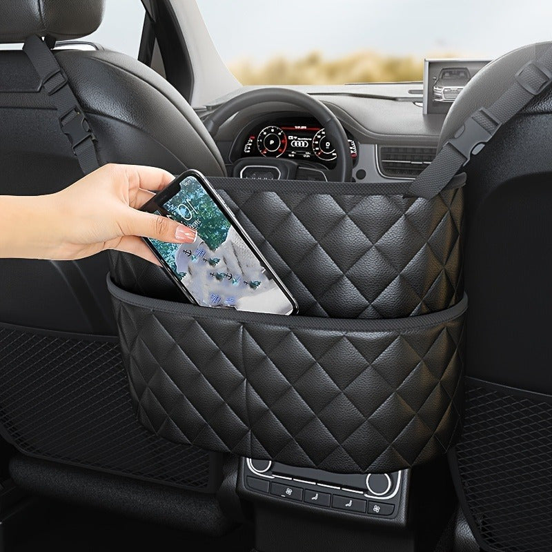 Large Capacity Car Seat Back Organizer – Durable Faux Leather Storage Net Bag for Vehicle Interior Accessories