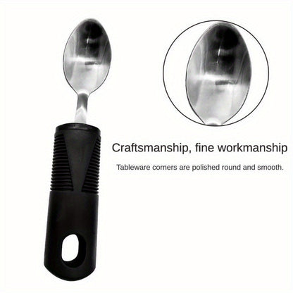 Adaptive Utensils for Elderly – Large Spoon, Fork, Knife with Anti-Shake, Non-Slip Handles, Stainless Steel Silverware for Hand Tremors and Arthritis