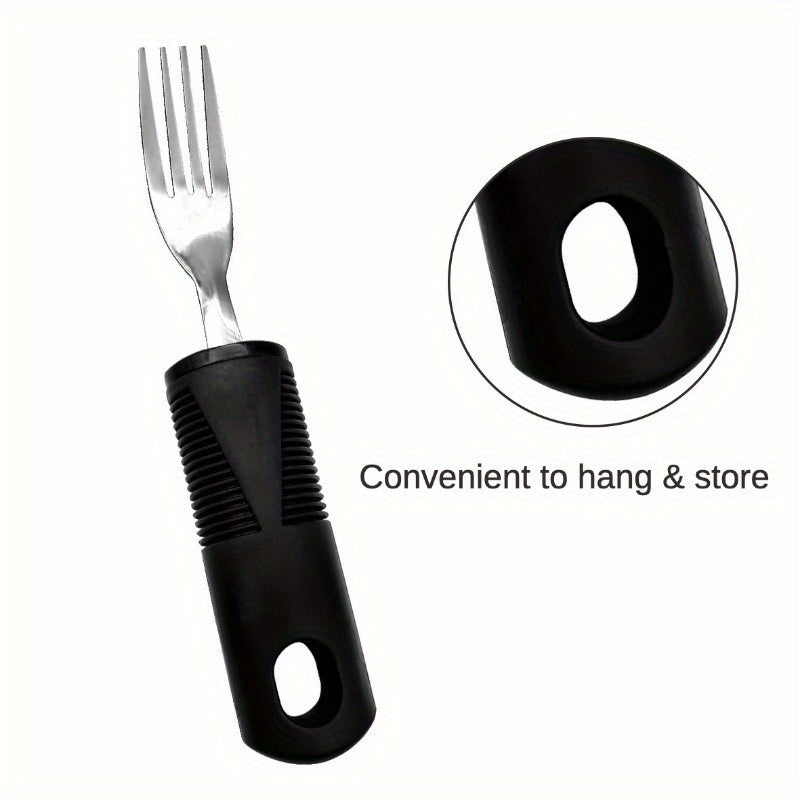 Adaptive Utensils for Elderly – Large Spoon, Fork, Knife with Anti-Shake, Non-Slip Handles, Stainless Steel Silverware for Hand Tremors and Arthritis