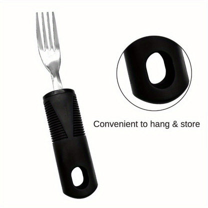Adaptive Utensils for Elderly – Large Spoon, Fork, Knife with Anti-Shake, Non-Slip Handles, Stainless Steel Silverware for Hand Tremors and Arthritis