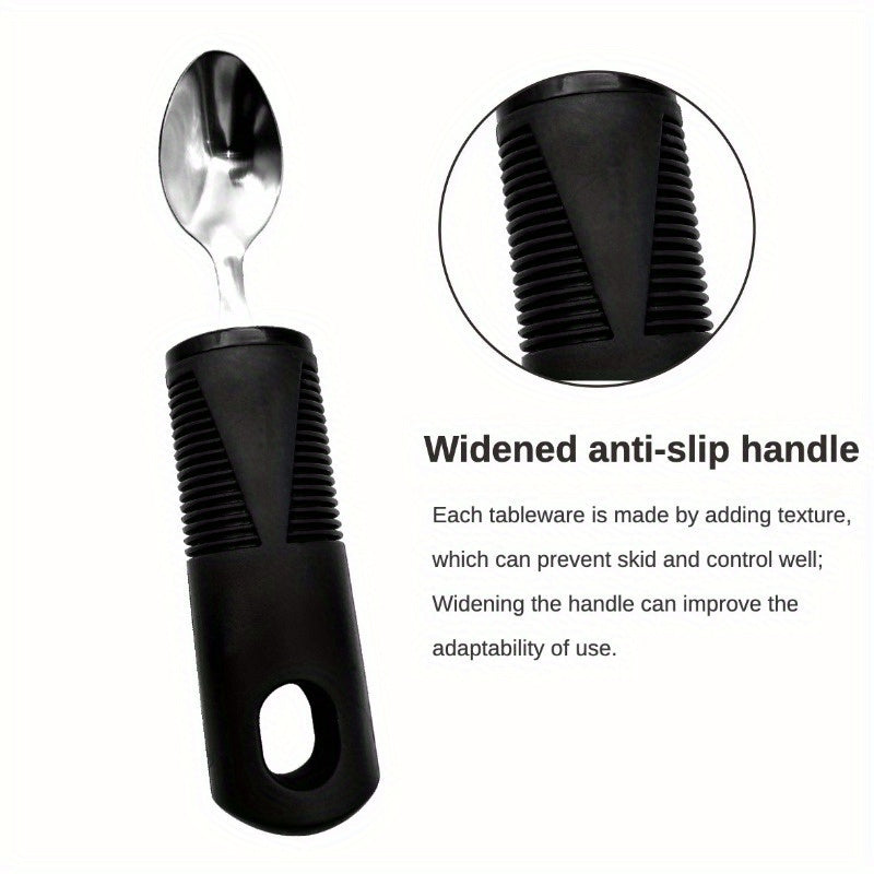 Adaptive Utensils for Elderly – Large Spoon, Fork, Knife with Anti-Shake, Non-Slip Handles, Stainless Steel Silverware for Hand Tremors and Arthritis