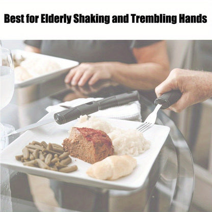 Adaptive Utensils for Elderly – Large Spoon, Fork, Knife with Anti-Shake, Non-Slip Handles, Stainless Steel Silverware for Hand Tremors and Arthritis