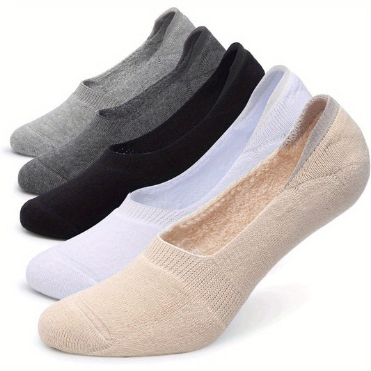 Socks 5-Pack - Women's Thick Cushioned Non-Slip Boat Socks, Low Cut Athletic Socks for Casual Wear