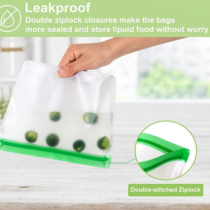 Reusable Silicone Food Storage Bags – Leak-Proof Freezer Bags, Travel/Home Storage – Includes 1 Gallon Bag, 1 Sandwich Bag, 1 Snack Bag (BPA-Free)