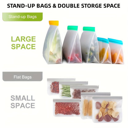 Reusable Silicone Food Storage Bags – Leak-Proof Freezer Bags, Travel/Home Storage – Includes 1 Gallon Bag, 1 Sandwich Bag, 1 Snack Bag (BPA-Free)