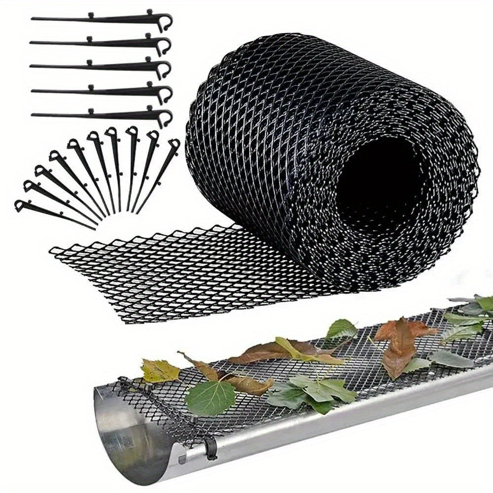 Easy-Install Gutter Guard Mesh – UV-Resistant, Bird & Leaf Proof, 5.91"x236" with Fixing Hooks for Eaves & Garden Protection