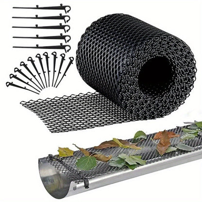 Easy-Install Gutter Guard Mesh – UV-Resistant, Bird & Leaf Proof, 5.91"x236" with Fixing Hooks for Eaves & Garden Protection