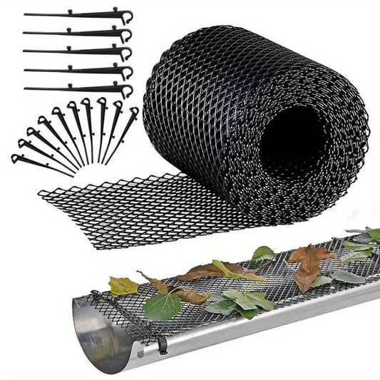 Easy-Install Gutter Guard Mesh – UV-Resistant, Bird & Leaf Proof, 5.91"x236" with Fixing Hooks for Eaves & Garden Protection